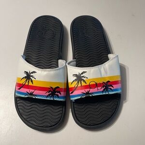 OP Ocean Pacific Retro Sunset Palm Tree Slide Sandals Men's 10 BNWOT Surf Beach
